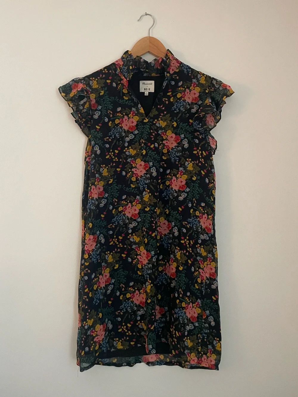 Madewell x No. 6 Floral Ruffle Sleeve Dress in Black - Picture 1 of 3